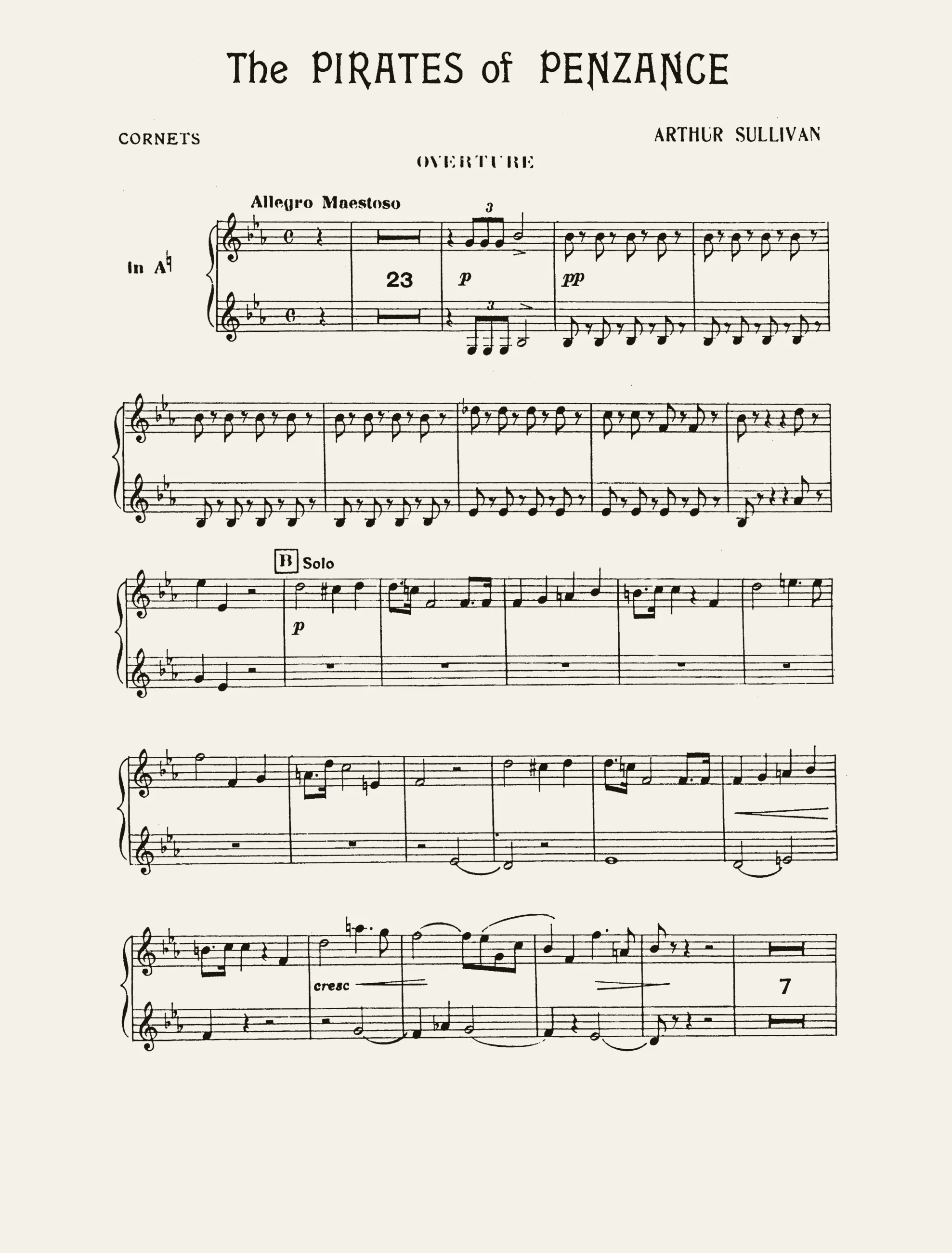 First page of the cornet part book of The Pirates of Penzance