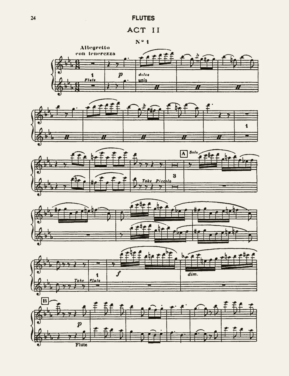 Act two opening page of the flute part